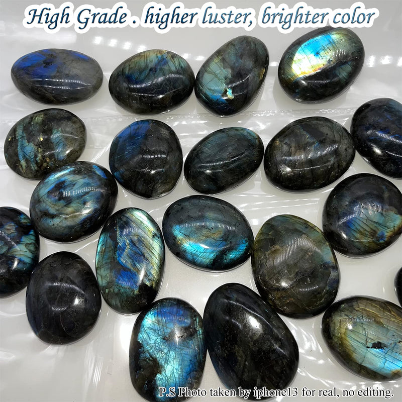 Labradorite Healing Stones, Natural Palm Stone, Healing Crystals Polished Gemstone Irregular Banded Pocket Worry Stones with Energy - Large Size Reiki Crystal Used for Intuition with a Bag - BeesActive Australia