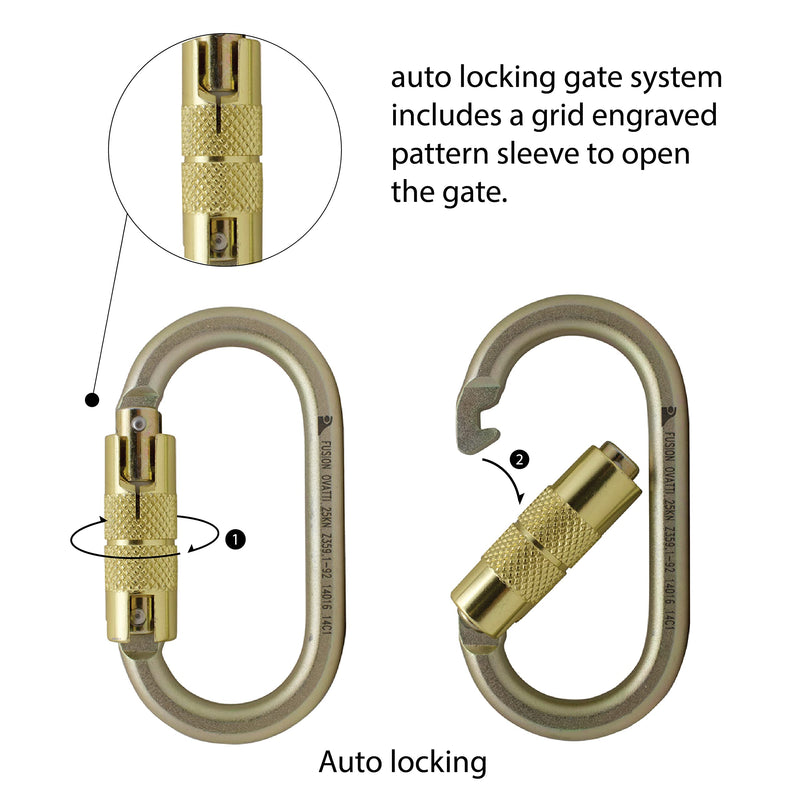 Fusion Climb Ovatti Steel Auto Lock Oval-Shaped Carabineer, Gold - BeesActive Australia