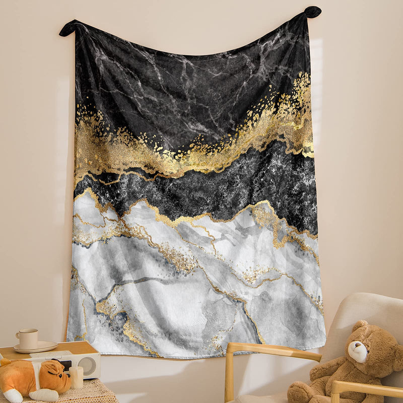 Bedbay Black Gold Marble Blanket Black Grey Marble Texture Flannel Throw Blanket Modern Marble Texture Soft Lightweight Fluffy Throws for Bed Couch Chair or Floor(Grey Gold, Throw(50"x60")) Grey Gold Throw(50"x60") - BeesActive Australia