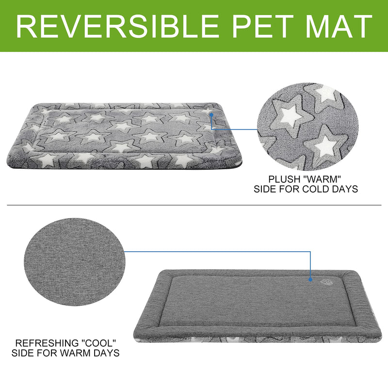 EMPSIGN Fancy Dog Bed Mat, Pet Bed Pad Reversible (Cool & Warm), Machine Washable Crate Pad, Pet Sleeping Mat for Small to XXX-Large Dogs, Grey, Star Pattern L (36"x24"x 1.1") - BeesActive Australia