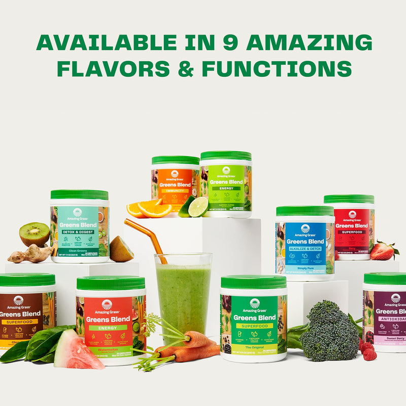 Amazing Grass Greens Blend Superfood: Super Greens Powder Smoothie Mix with Organic Spirulina, Chlorella, Beet Root Powder, Prebiotics & Probiotics, Original, 15 Servings (Packaging May Vary) 15 Servings (Pack of 1) - BeesActive Australia