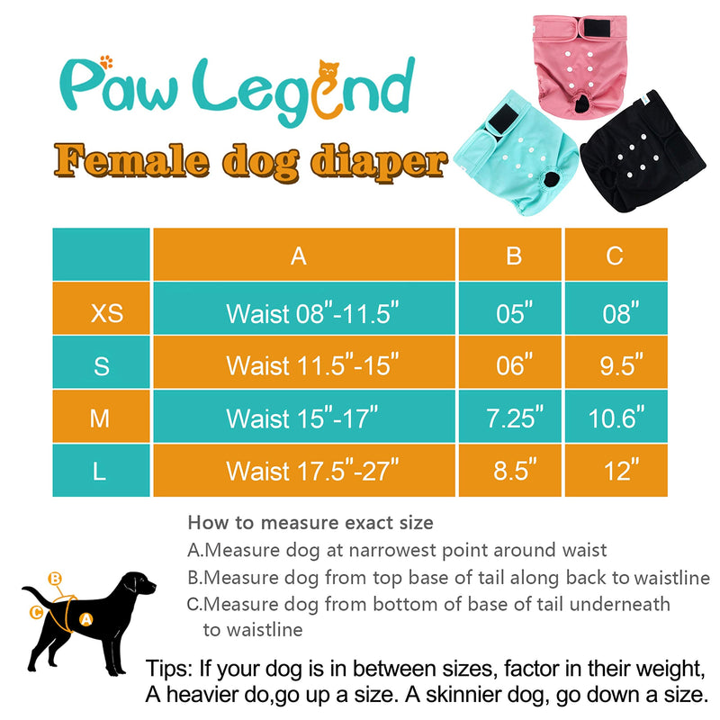 Paw Legend Reusable Female Dog Diapers, Pack of 3 Large (17.5''-27'' Waist) Cheerful (Black Lining) - BeesActive Australia