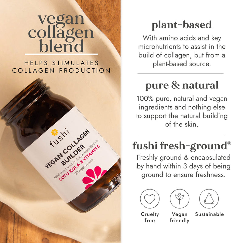 Fushi Vegan Collagen Booster, Vegan Amino Acids, with Vitamin C, E, Biotin, Copper and Botanical Extracts (120 Capsules) - BeesActive Australia