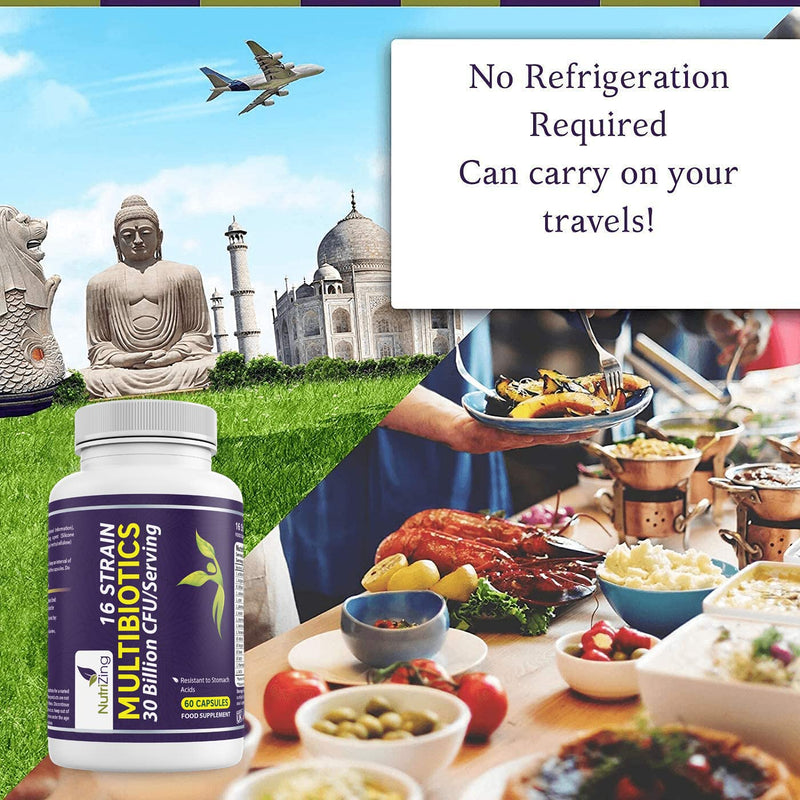 BioCultures Complex - 16 Live Strains with 30 Billion CFU/Serving Source Powder - Vegan Time Release Capsules. With Lactobacillus Acidophilus and Bifidobacterium - Made in UK by Nutrizing - BeesActive Australia