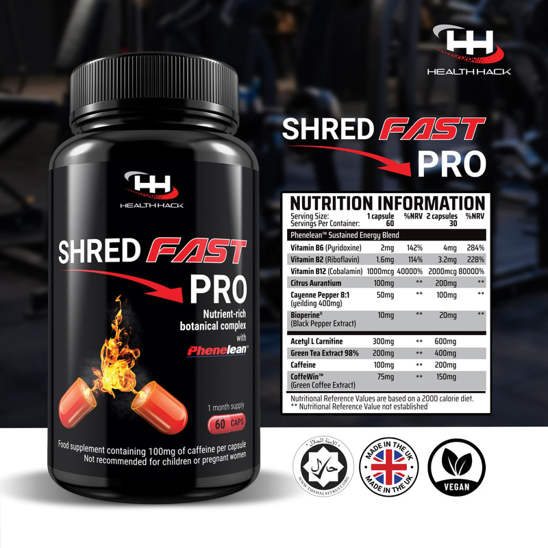 Shredfast Pro - Advanced Thermogenic Supplement with Phenelean™ - Fast Acting for Women & Men - 60 Capsules - 30 Days Supply - Keto, Vegetarians & Vegan Friendly. - BeesActive Australia