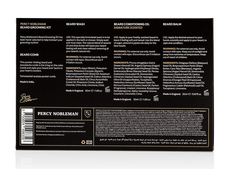 Percy Nobleman Beard Grooming Kit. A Men's Gift Set Containing a Signature Scented Beard Oil 50ml. Beard Wash 50ml. Beard Balm 20ml. Beard Comb. - BeesActive Australia