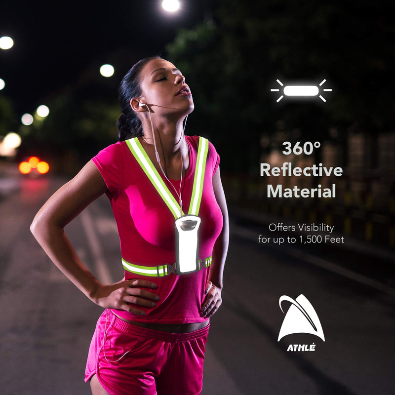 Athlé Reflective Vest with Phone and Storage Pouch, High Visibility, Adjustable Comfortable Stretch Waist Belt - for Safe Running, Jogging, Dog Walking, Biking and More - BeesActive Australia