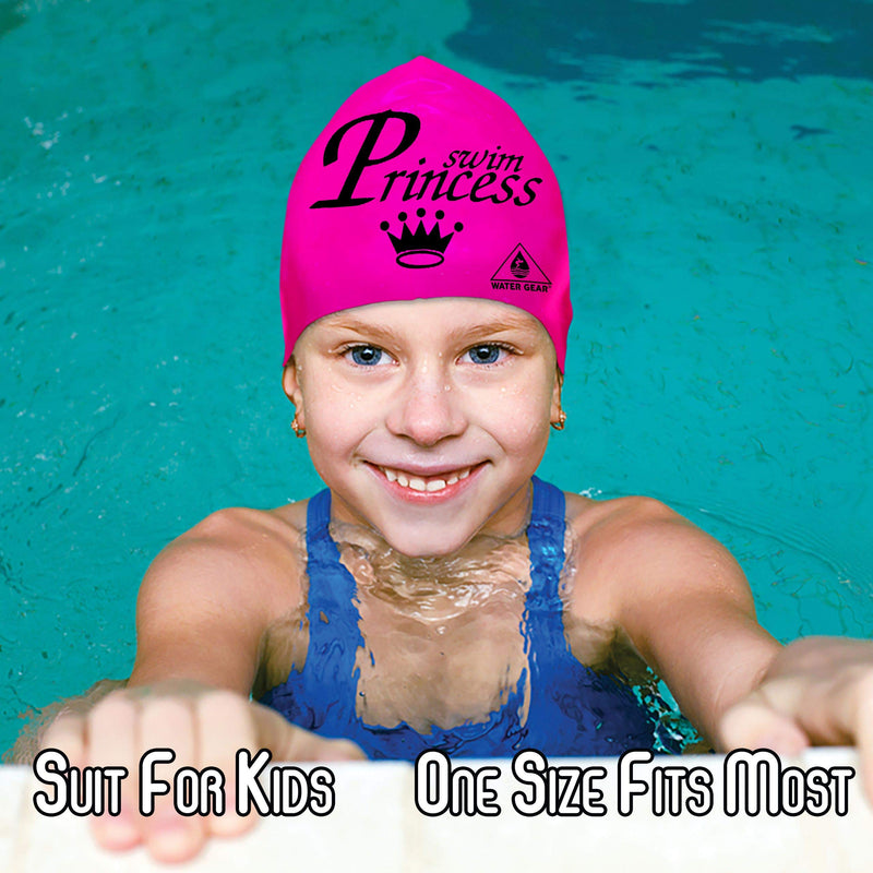 Water Gear Latex Swim Cap - Swimming Caps for Girls Long Hair - Waterproof Swimming Cap for Young Swimmers -Comfortable for Short and Long Hair - Swim Princess Pink - BeesActive Australia