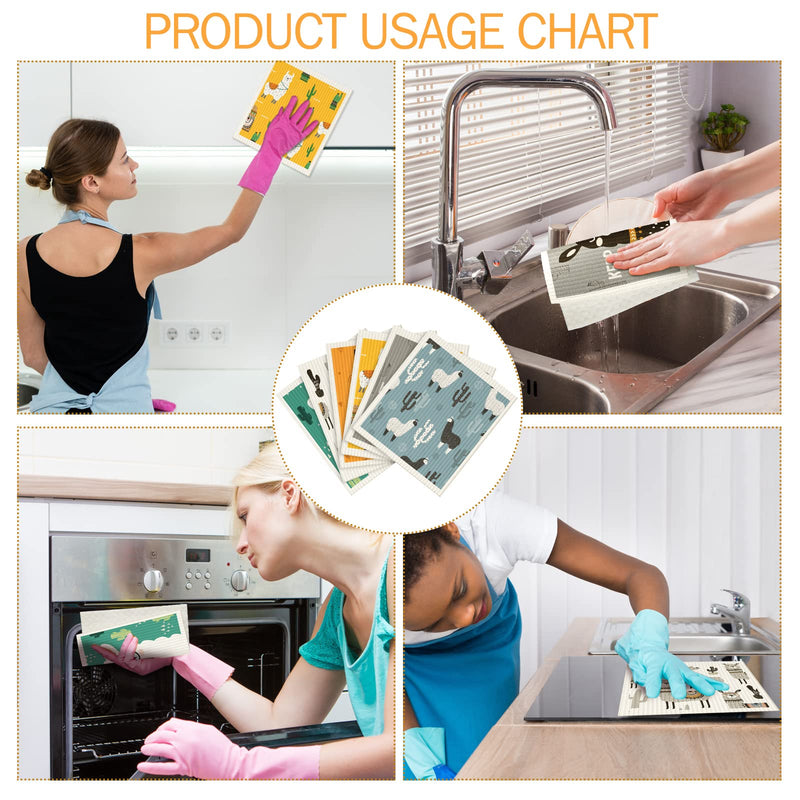 Patelai 6 Pieces Swedish Kitchen Dish Towels Kitchen Cloths Reusable Sponge Cleaning Cloths Absorbent Dish Cloth No Odor Hand Towel Quick Drying Washable Cleaning Wipes (Alpaca Style) Alpaca Style - BeesActive Australia