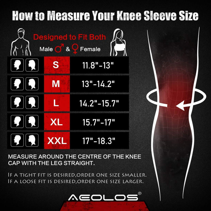 AEOLOS Knee Sleeves (1 Pair)，7mm Compression Knee Braces for Heavy-Lifting,Squats,Gym and Other Sports (Large, Black) L - BeesActive Australia