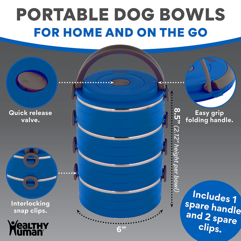 Travel Dog Bowls by Healthy Human | Stainless Steel Go Pet Bento Bowls | Stackable Dog Food Bowls | Leak Proof Portable Water Bowls | Sets of 2, 3 or 4 Bowls | Pink, Blue or Green 2 Bowl Set - BeesActive Australia