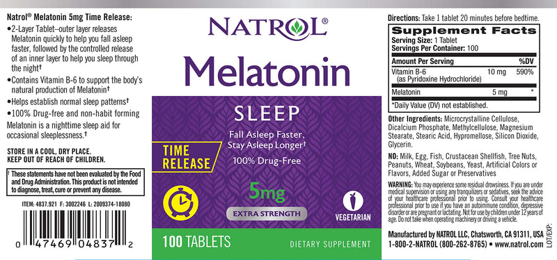 Natrol Melatonin Time Release Tablets, 5mg, 100 Count (Pack of 2) 100 Count (Pack of 2) - BeesActive Australia