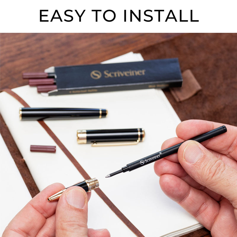Scriveiner Rollerball Refill Black Medium - 4 Rollerball Refills Designed Pens - Safety Ceramic Non Dry Roller Pen Refill M - Schmidt 888 Size – Made in Germany - BeesActive Australia