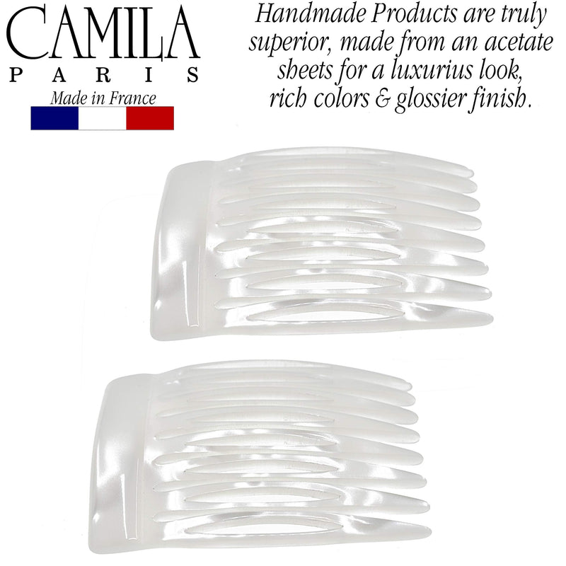 Camila Paris CP3010 French Hair Side Comb Handmade Small Pearl French Twist Hair Combs Decorative, Strong Hold Hair Clips for Women Bun Chignon Up-Do Styling Girls Hair Accessories, Made in France - BeesActive Australia
