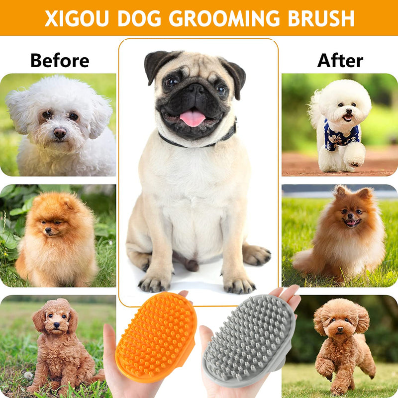 XIGOU Dog Bath Brush, 2 Pcs Dog Brush for Shedding Short Haired Dogs, Dog Grooming Shedding Bath Brush Soothing Massage Rubber Bristles Curry Comb with Adjustable Ring Handle for Dogs & Cats - BeesActive Australia