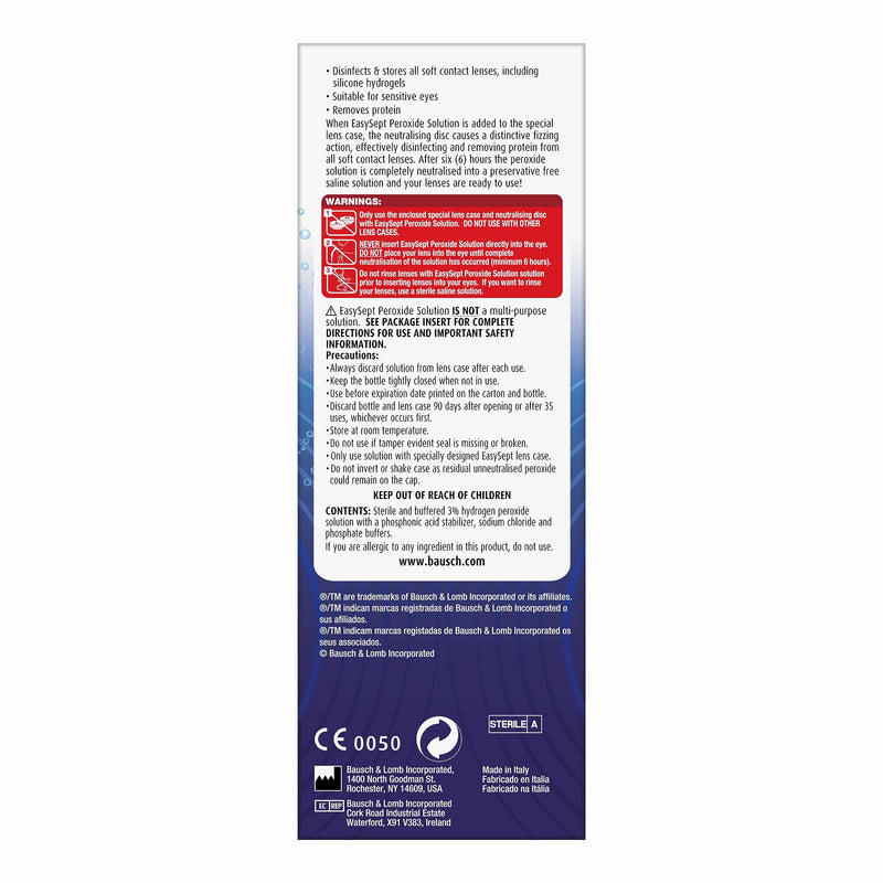 EasySept Peroxide Solution, 360ml - Contact Lens Solution with a simple One Step System for Disinfection of Soft Contact Lenses, Lens Case with Neutralising Disc Included, Suitable for Sensitive Eyes Single - BeesActive Australia