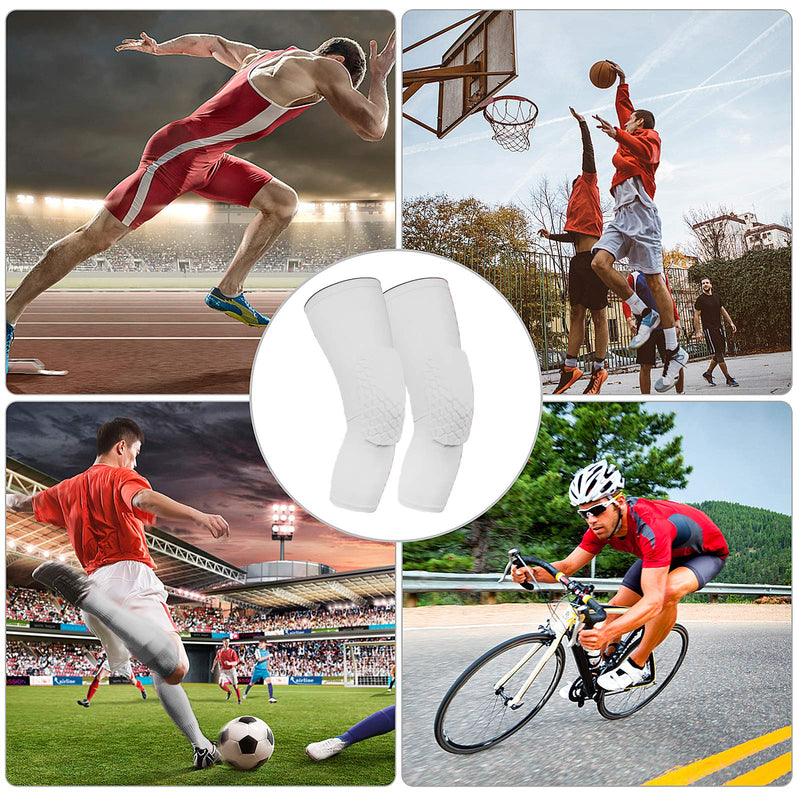 XL Knee Sleeve Honeycomb Kneepad Crashproof Antislip Basketball Volleyball Leg Knee Long Sleeve Protective Pad - 2 Packs White M - BeesActive Australia