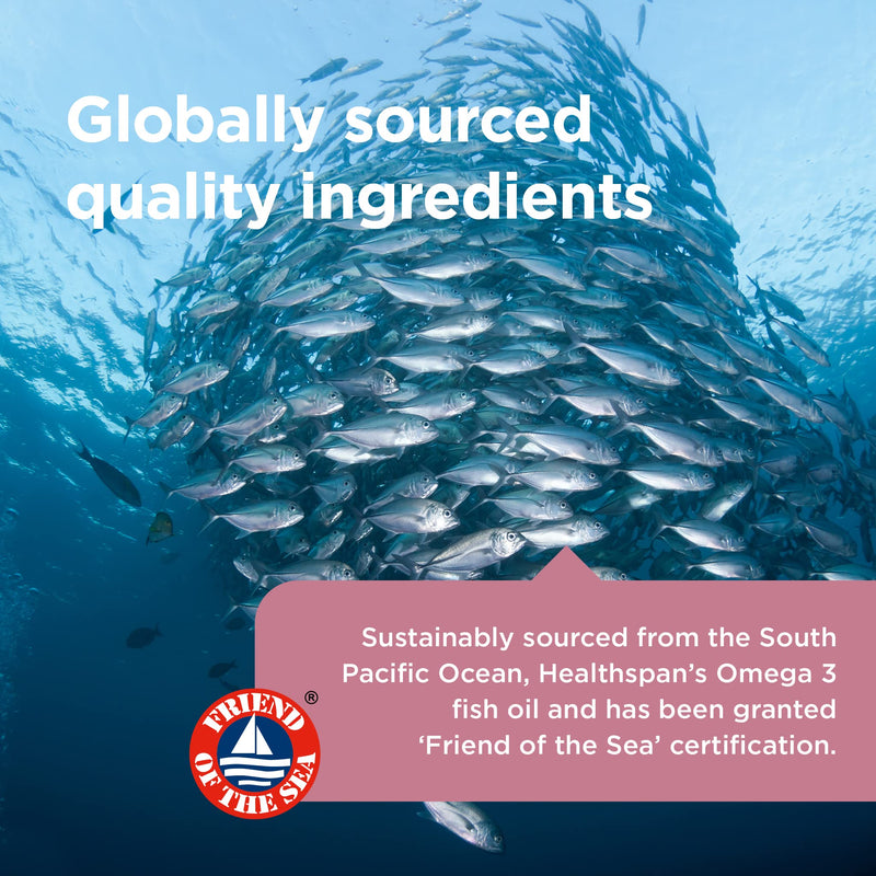 Healthspan Super Strength Omega 3 1,200mg (120 Capsules) | Brain, Heart & Eye Health | 240mg DHA & 360mg EPA per Capsule| Highly Purified to Remove Toxins | Sustainably Sourced Fish Oil 120 Count (Pack of 1) - BeesActive Australia