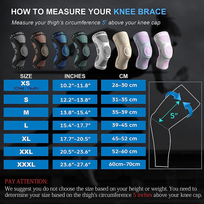 NEENCA Knee Brace for Knee Pain Relief, Compression Knee Sleeve with Patella Gel Pad & Side Stabilizers, Knee Support for Men Women, Meniscus Tear, Arthritis, Joint Pain, ACL, PCL,MCL, Runner, Workout Large Black - BeesActive Australia