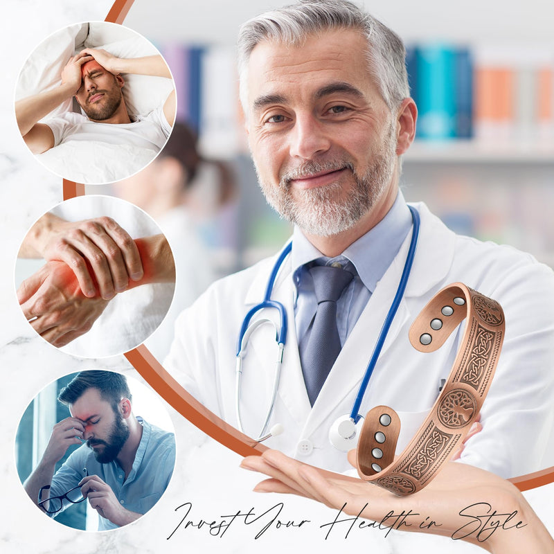 Jeracol Copper Bracelets for Men Women,Tree of Life and Celtic Knot Design Copper Magnetic Bracelets Cuff Bangle with 12pcs Powerful Magnets(Each 3800 Gauss), Brazaletes Jewelry with Gift Box Copper 3tree - BeesActive Australia