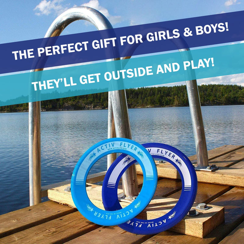 Activ Life Kid's Flying Rings [2 Pack] Fly Straight & Don’t Hurt - 80% Lighter Than Standard Flying Discs - Replace Screen Time with Healthy Family Fun - Get Outside & Play! Made in USA Cyan/Blue - BeesActive Australia