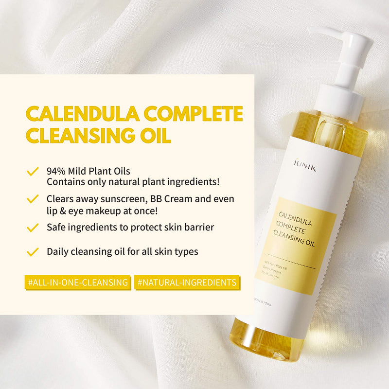 iUNIK Calendula Complete Deep Cleansing Oil, 6.70 Fl Oz – 94% Natural Oil Cleanser, Makeup Remover for Waterproof Makeups. Mascara Sunscreen, Lipstick, Eyeliner - Facial Cleansing Oil Hydrating & Nour - BeesActive Australia