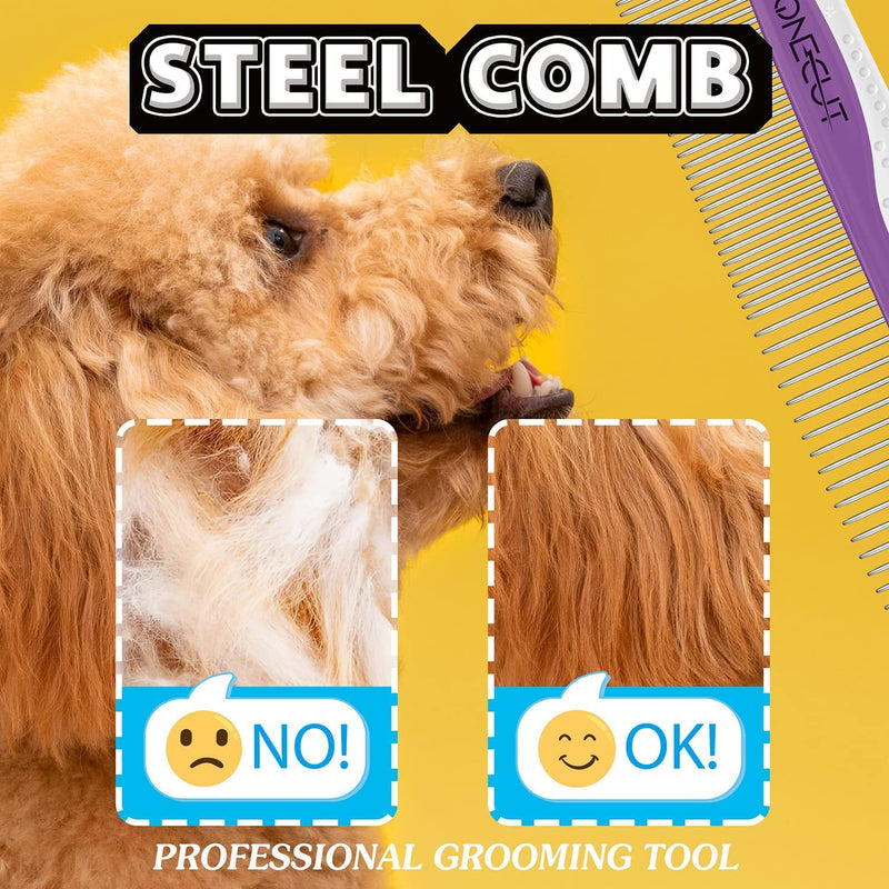 Dog Comb, OneCut Pet Grooming Tool for Removing Tangles Knots and Matted Fur, Wide and Narrow Teeth Comb Design for Dogs and Cats (Purple) Purple - BeesActive Australia