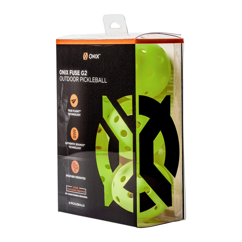 Onix Fuse G2 Outdoor Pickleball - Official Ball of PPA and APP Tours Neon Green - 6 Pack - BeesActive Australia