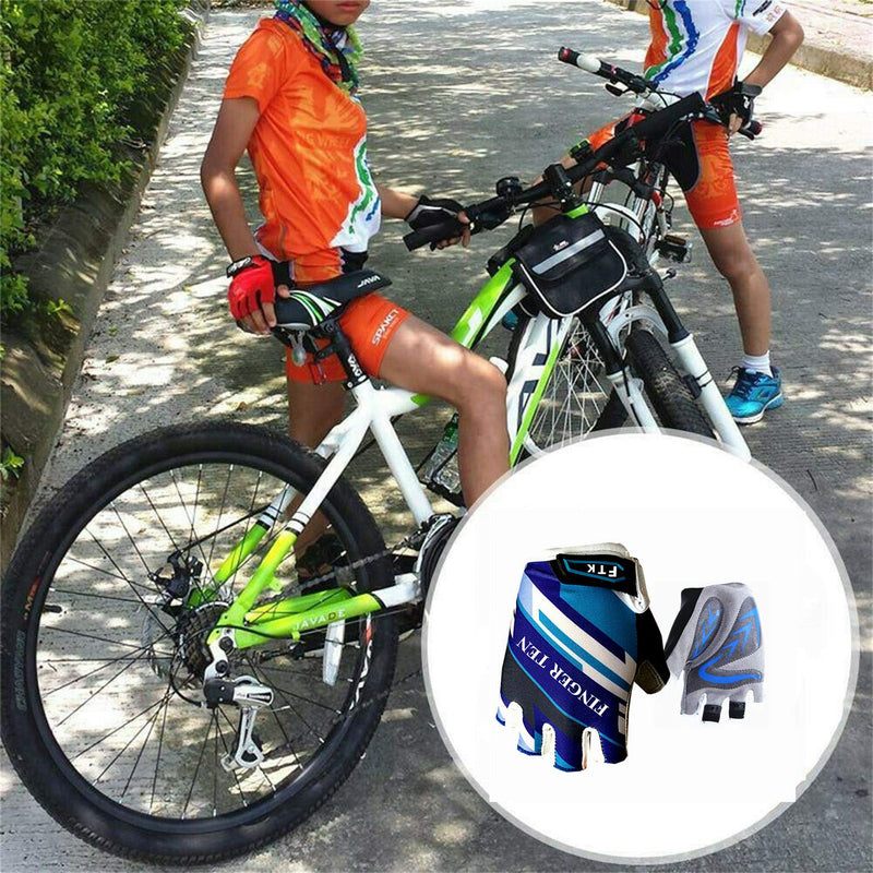 Kids Junior Cycling Gloves Outdoor Sport Road Mountain Bike, Fit Boy Girl Youth Age 2-10, Gel Padding Bicycle Half Finger Pair Blue X-Large - BeesActive Australia