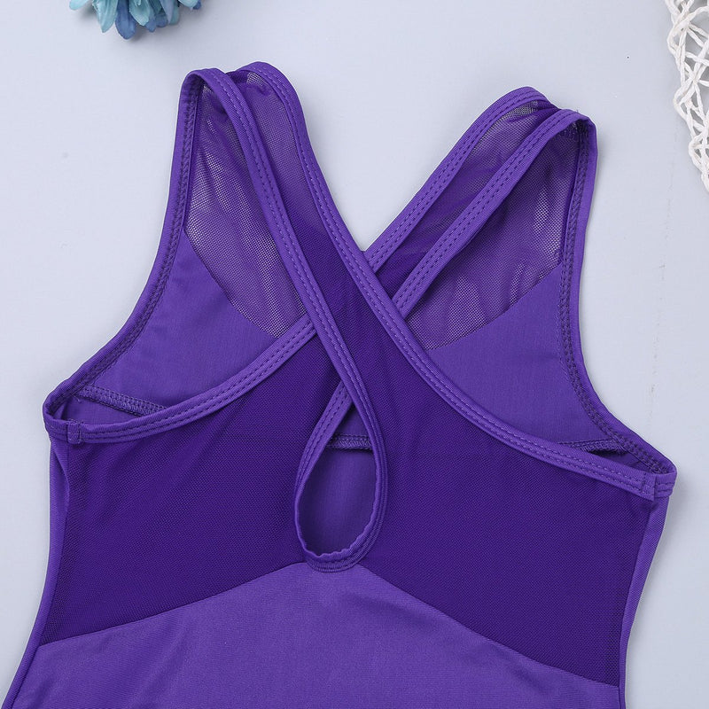 [AUSTRALIA] - ACSUSS Kids Girls Team Basic Tank Top Leotards Ballet Gymnastics Dance Dress Workout Bodysuit Dancewear Purple 5-6 