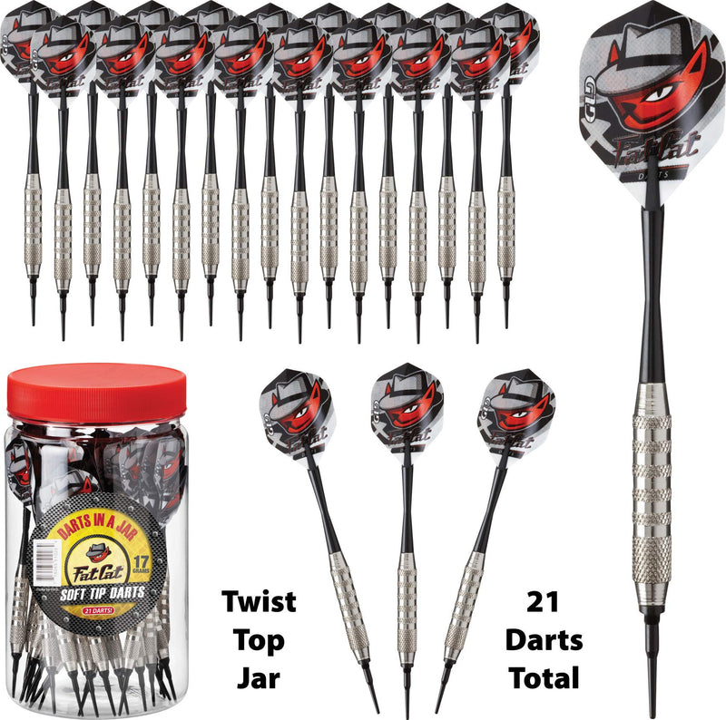 [AUSTRALIA] - Fat Cat Darts in a Jar: Soft Tip Darts with Storage/Travel Container, 17 Grams (Pack of 21) Single Pack of 21 Darts 