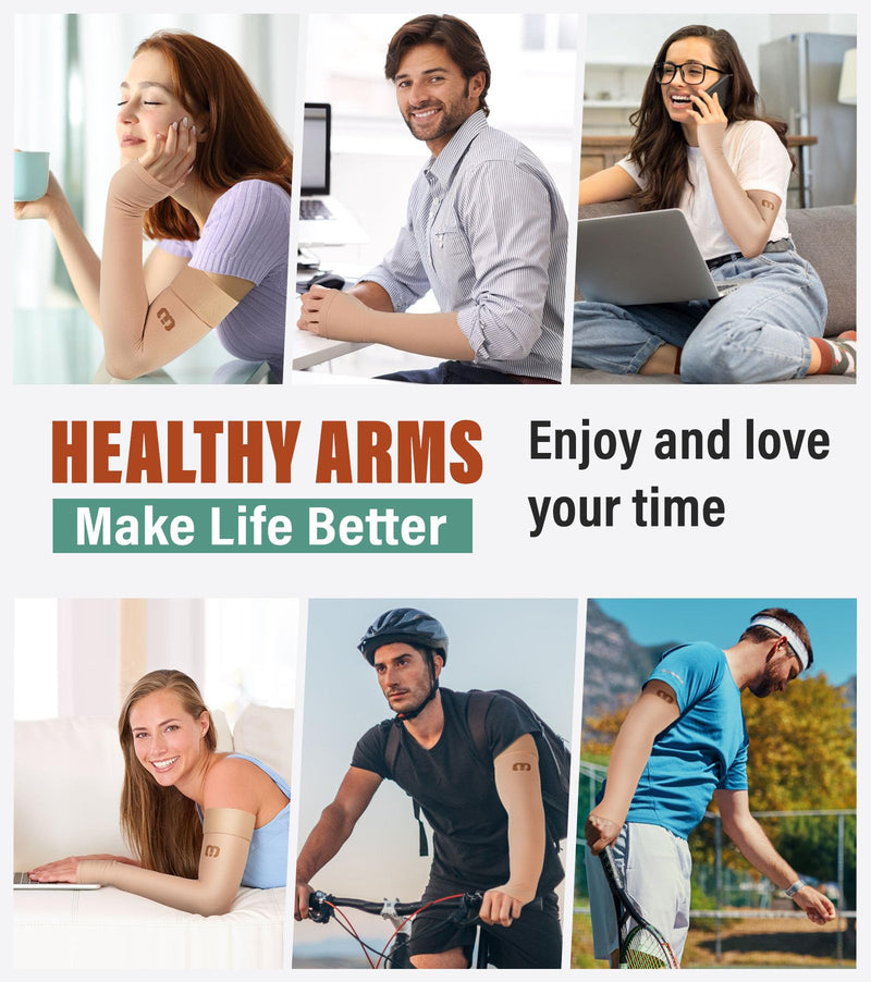 MGANG Lymphedema Compression Arm Sleeve with Gauntlet for Women Men, Opaque, 15-20 mmHg Medical Graduated Compression Full Arm Support, Thumb Lymph Edema Arm Sleeve, Pain Relief, Arthritis, Beige XL X-Large (Single) 15-20mmhg Beige - BeesActive Australia