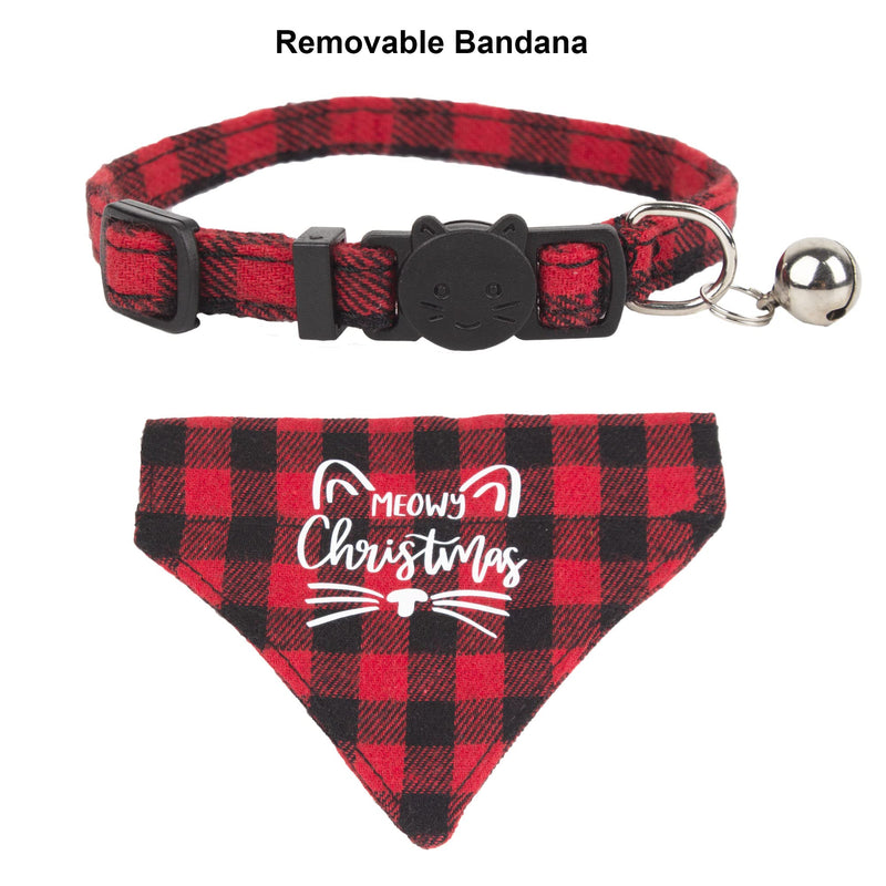 ADOGGYGO Christmas Cat Collars Breakaway with Bell, 2 Pack Adjustable Cat Bandana Collar with Merry Christmas Pattern, Red Green Plaid Cat Christmas Collars for Cats Kittens - BeesActive Australia