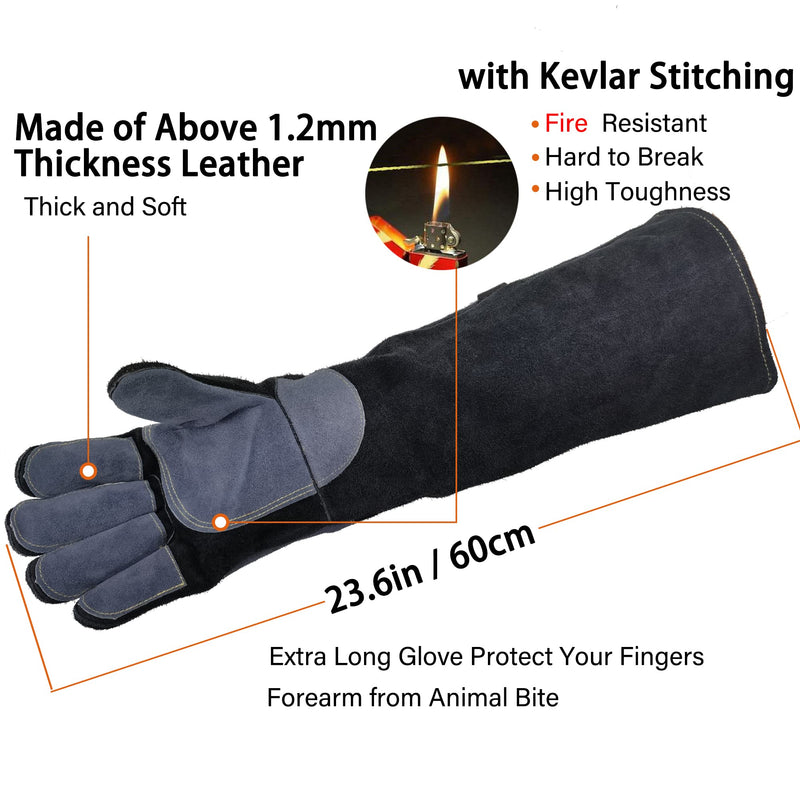WZQH 23.6 Inches Leather Animal Handing Gloves, Multipurpose Pet Glove for Grabbing Reptile, Grooming, Trips to Vet. Puncture & Scratch Resistant, Bite Proof for Cat Dog Bird Falcon Livestock Snake Large (Pack of 1) Black - BeesActive Australia