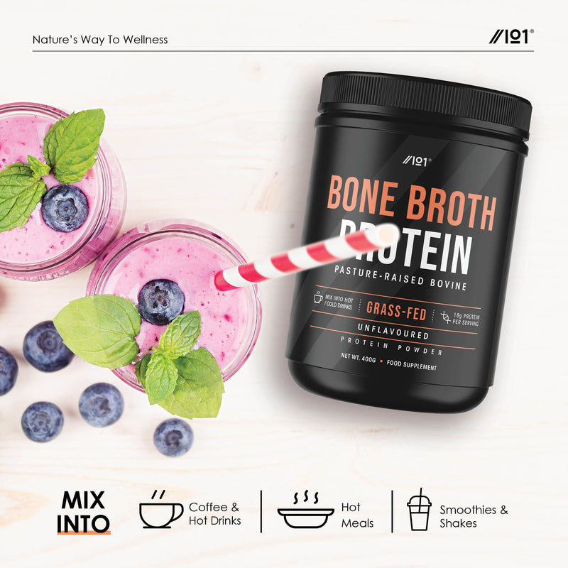 Bone Broth Beef Protein Powder - 400g - Unflavoured - 100% Grass-Fed & Pasture Raised Beef - Paleo & Keto Friendly. Halal, Kosher 400 g (Pack of 1) - BeesActive Australia