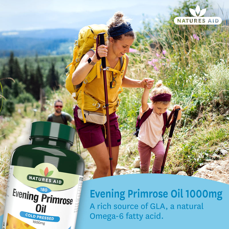 Natures Aid Evening Primrose Oil 1000 mg, Cold Pressed, Omega-6 GLA, 180 Softgel Capsules 180 Count (Pack of 1) - BeesActive Australia
