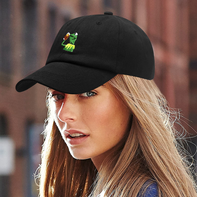Baseball Cap Kermit The Frog Sipping Tea Logo Trucker Hat Unisex Outdoor Adjustable Strapback Cap Black - BeesActive Australia
