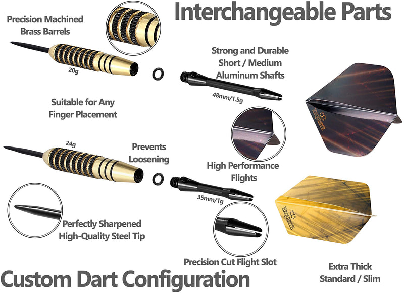 [AUSTRALIA] - CC-Exquisite Professional Darts Set - Customizable Configuration 6 Steel Tip Darts 20g/24g with 12 Aluminum Shafts 35/48mm, 12 O-Rings, 12 Flights Standard/Slim, Dart Tool, Dart Sharpener and Case 