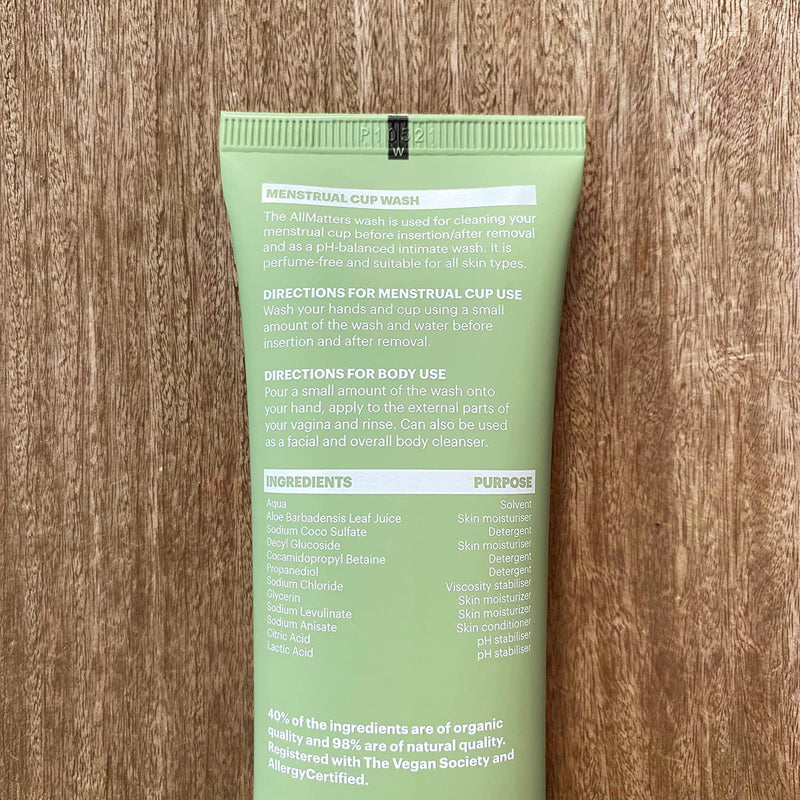 AllMatters (Formerly OrganiCup) Menstrual Cup Wash & Intimate Body Wash 75ml. pH-Balanced. No Perfume & No Allergens. - BeesActive Australia