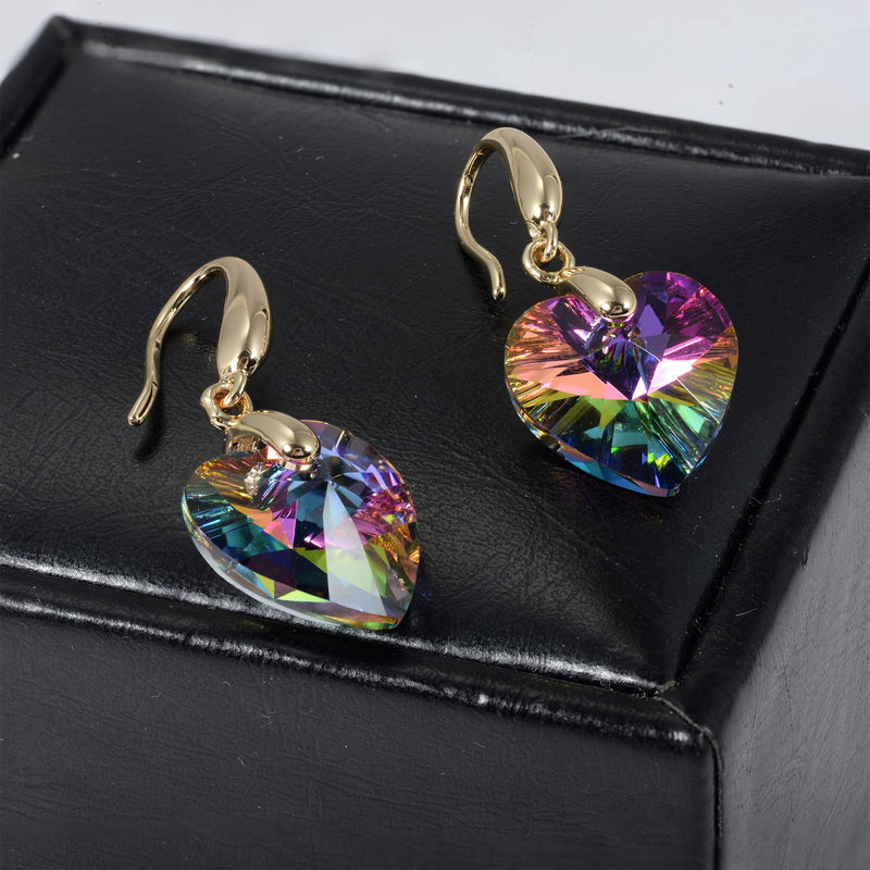 Love Heart Austrian Crystal Earring For Women,14K Gold Plated Hypoallergenic Drop Earrings For Sensitive Ears 1-Gold-Green - BeesActive Australia