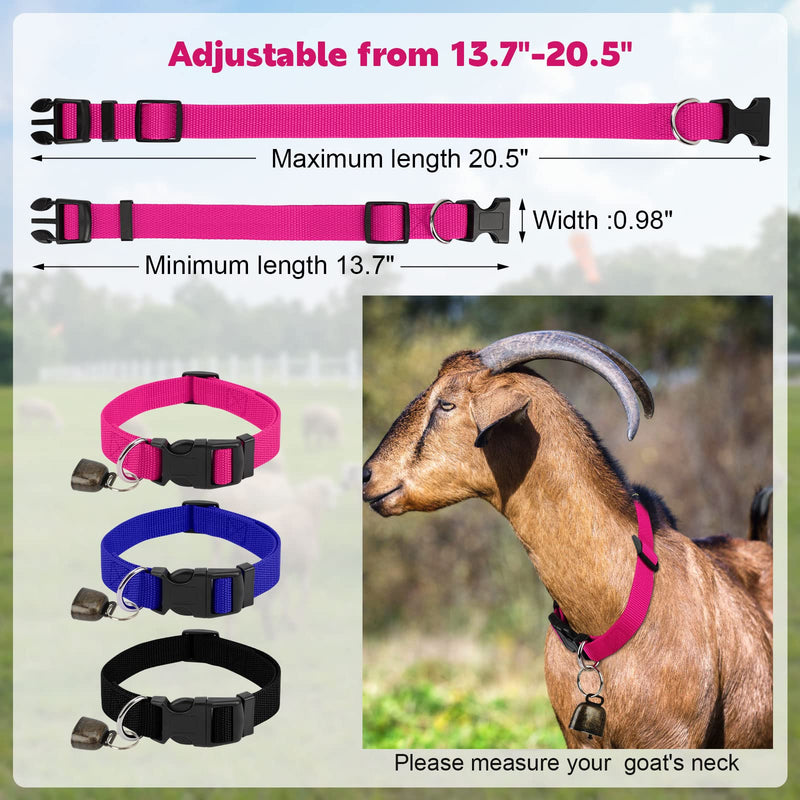 GINDOOR Goat Collars with Bell, 3 Pack Adjustable Sheep Collars with Quick Release Buckle Anti-Loss Bell, Durable Nylon pet Collar for Small Farm Goat Cow Horse Sheep - BeesActive Australia