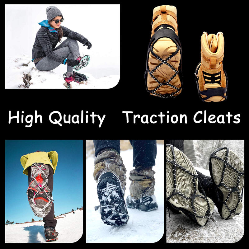 BOGI Crampons Ice Cleats Traction Snow Grips for Walking on Snow and Ice Anti-Slip with 2 Safety Velcro Straps & Storage Bag,Perfect for Walking Climbing Hiking Fishing Outdoors Black Medium - BeesActive Australia