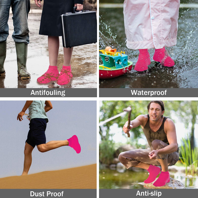 TCCFCCT Waterproof Shoe Covers, Reusable Silicone Shoe Protectors for Men, Women, Durable, Easy to Carry, Nonslip Rain Shoe Covers for Rain, Snow, Car Washing, Camping 1 Pair Pink Medium - BeesActive Australia