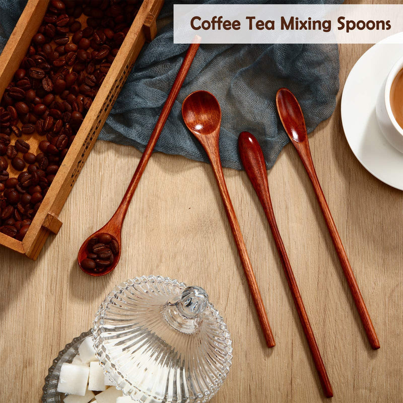 Wooden Coffee Spoons Long Handle Small Wooden Stir Spoon Korean Rice Spoons Wooden Teaspoon Handmade Wood Mixing Spoon for Kitchen Stirring (kusunoki, 6 Pieces) - BeesActive Australia