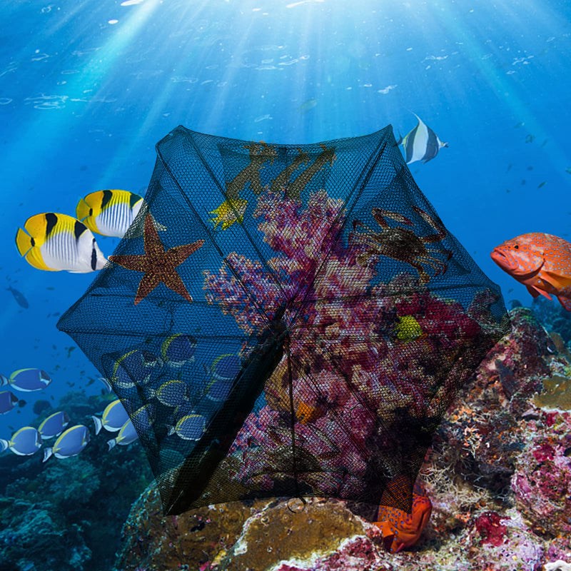 SOONHUA Portable Foldable 6/12 Holes Automatic Fishing Net Landing Trap Cast Dip Cage Fish Shrimp Minnow Crayfish Crab Baits Mesh Trap Dark green - BeesActive Australia