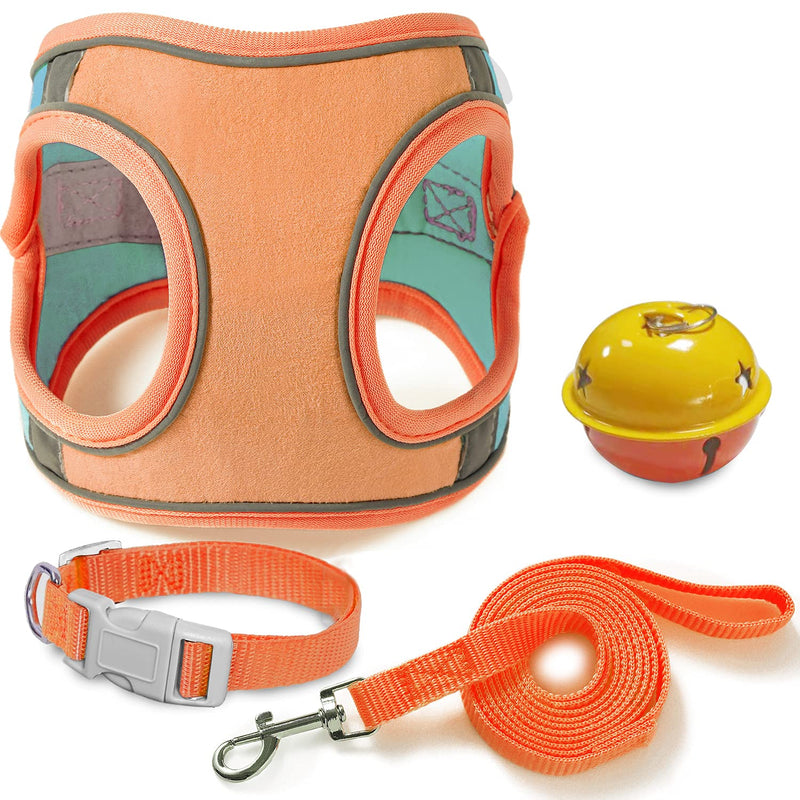 JSXD Cat Harness,Leash and Collar Set,Escape Proof Kitten Vest Harness for Walking,Easy Control Night Safe Pet Harness with Reflective Strap and Bell for Small Large Kitten,Fit for Puppy,Rabbit Small (Pack of 1) Orange/Blue - BeesActive Australia