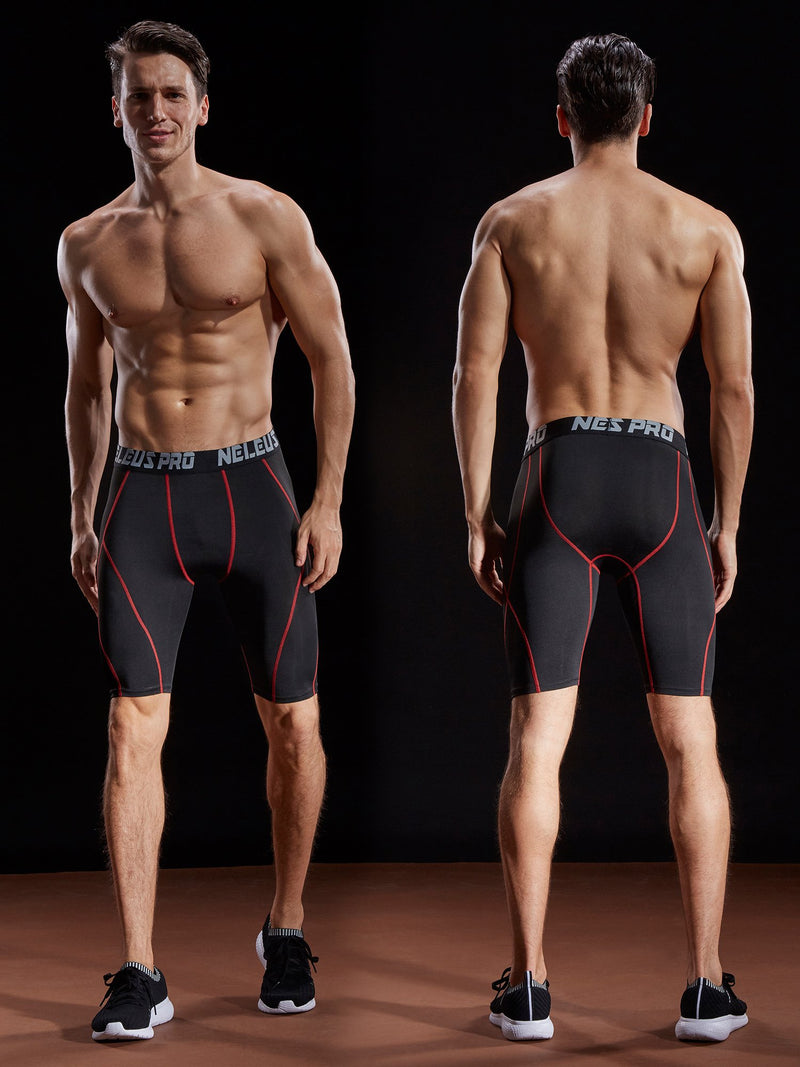 [AUSTRALIA] - Neleus Men's Compression Shorts Pack of 3 Small 6012 Black(red Stripe)/Grey/Red,3 Pack 