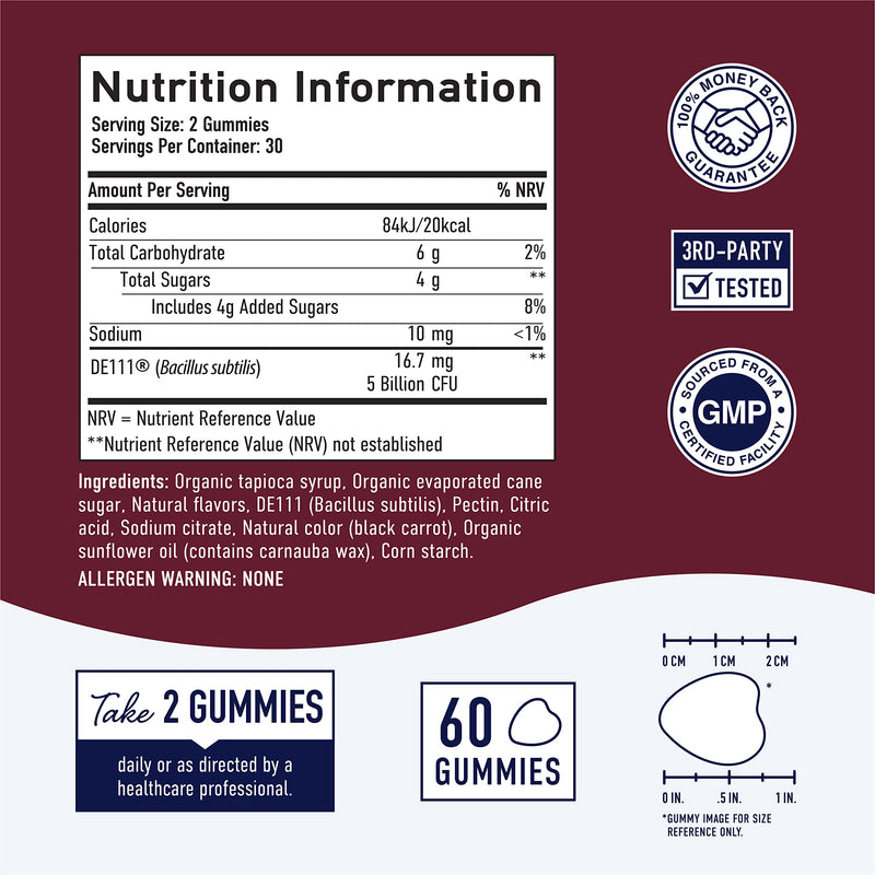Adult Probiotic Gummies | 5 Billion CFU Adult Gummy Probiotics for Digestive Health & Immune Support* | Hardy Bacillus Subtilis Strain | Strawberry Flavor | Gluten-Free, Vegetarian | 60 Gummies - BeesActive Australia
