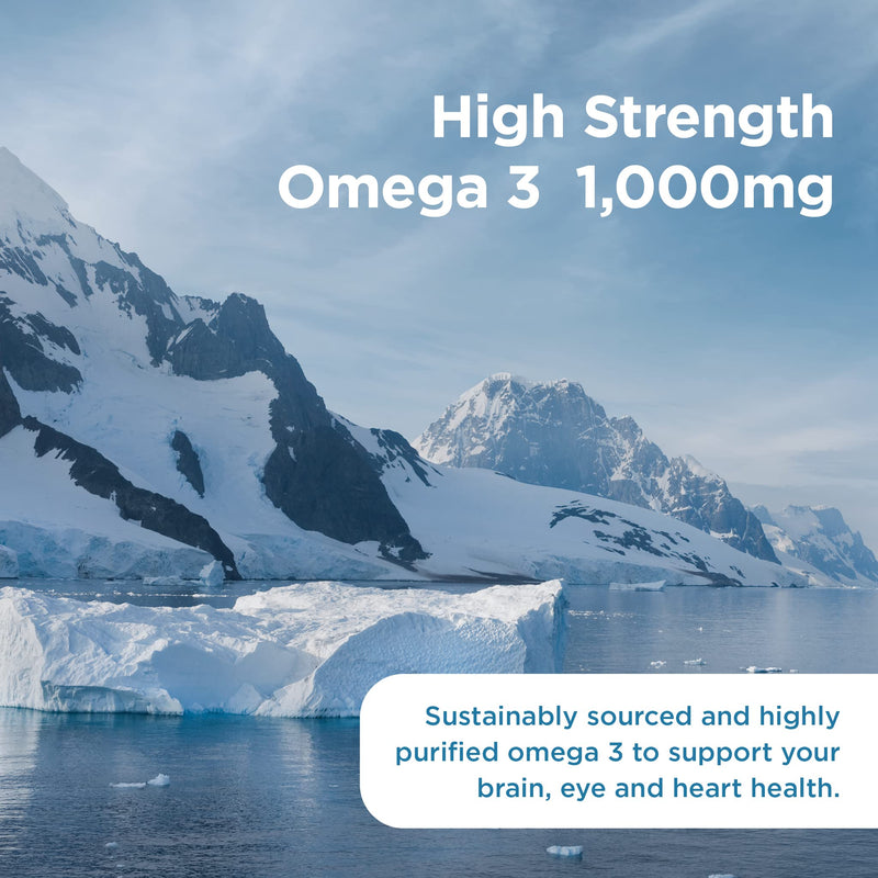 Healthspan High Strength Omega 3 1,000mg (120 Capsules) | Supports Brain, Eye & Heart Health | 120mg DHA & 170mg EPA Per Capsule | Highly Purified to Remove Toxins | Sustainably Sourced Fish Oil 120 Count (Pack of 1) - BeesActive Australia
