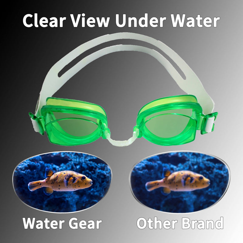 Water Gear No-Leak Anti-Fog Swim Goggles - Adjustable Durable Split Headband and Nose Strap - with UV Protection Green - BeesActive Australia